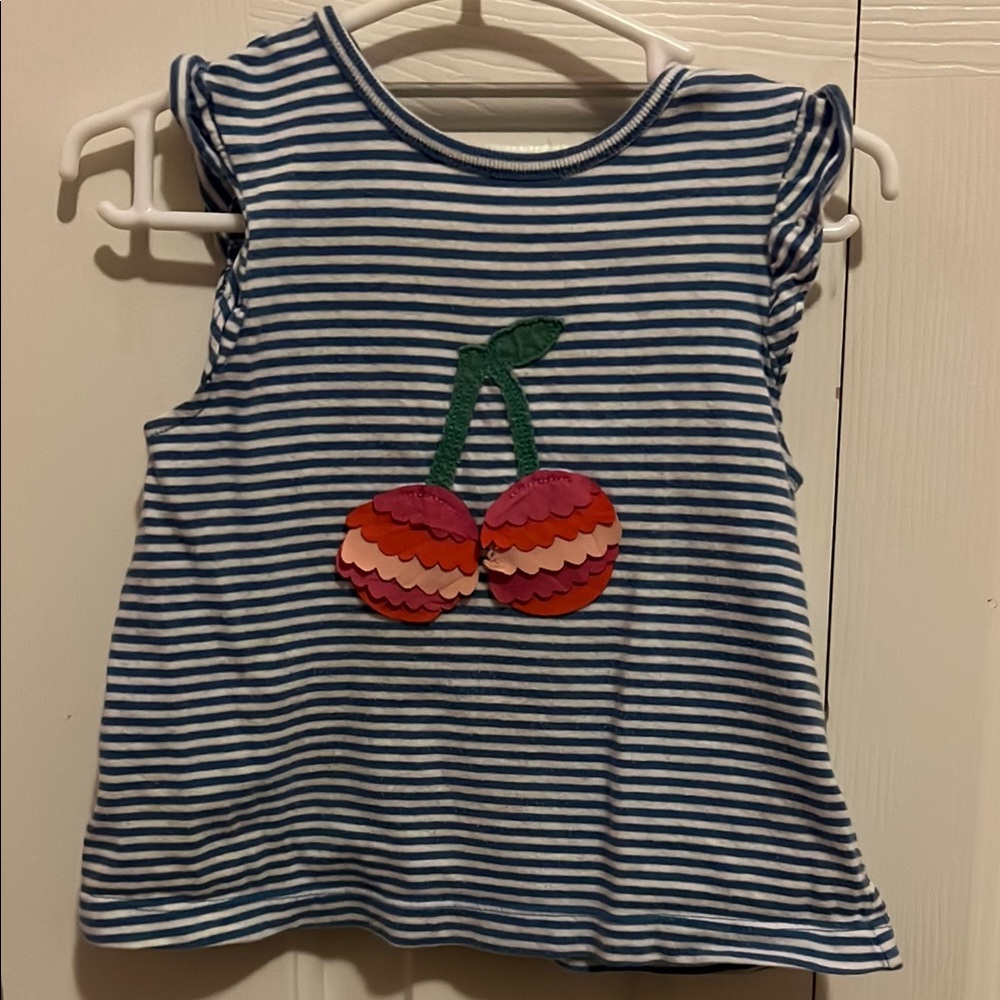 Baby Boden Blue Striped Tank Top with Cherry Design